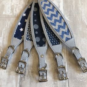 Whippet Collar Selection Blue Fabric & Grey Leather